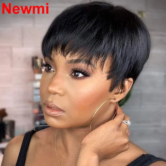 Short Pixie Cut Wig Human Hair Ready to Wear Brazilian Human Hair Wigs for Women  Black Brown Red Full Machine Wigs