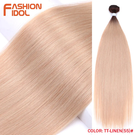 Yaki Straight Hair Extension Salon Natural Synthetic Hair Bundles Colorful High Temperature Fiber Ombre Blonde Fake Hair