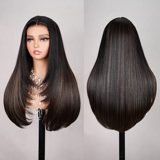 H30 Layered Hair Wear and Go 6x6 Lace Closure Glueless Wig Mixed Hair not 100% Human Hair Pre Plucked Lace Wig without Glue