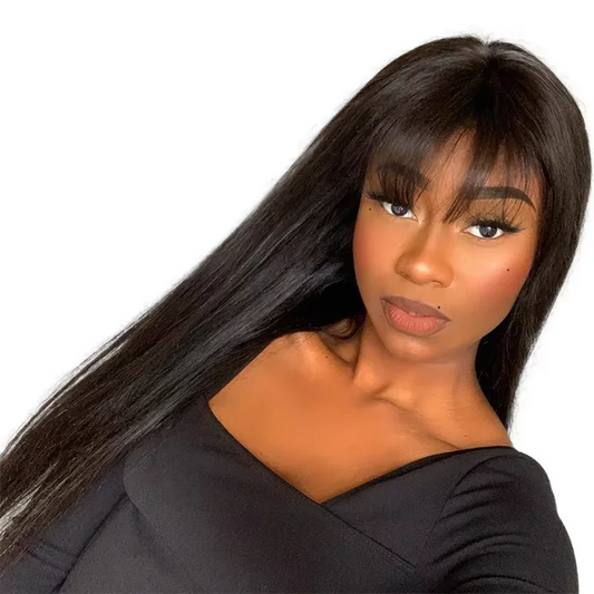 Straight Human Hair Wig With Bangs Fringe 3x1 HD Lace Frontal Wigs Bone Straight Glueless Front Wigs Human Hair Ready To Wear