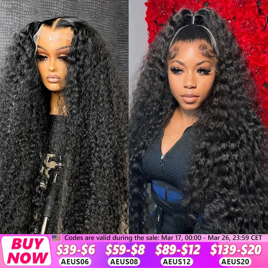 200 Density HD 13X6 Transparent Deep Water Wave Curly Human Hair Lace Frontal Wig 30 34 Inch 13X4 Lace Front Human Hair Wigs