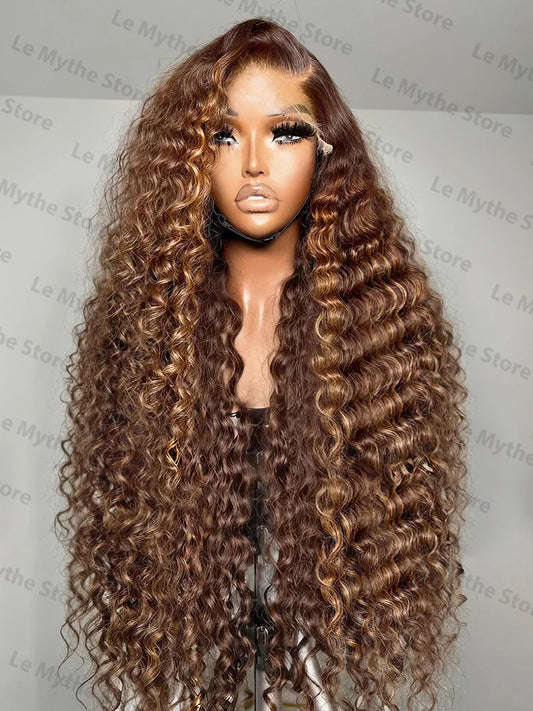 Curly 13x6 Lace Frontal Human Hair Wig 427 Highlight Ombre HD Deep Wave 30 40 Inch 13x4 Lace Front Wigs Water Wave 250 Density