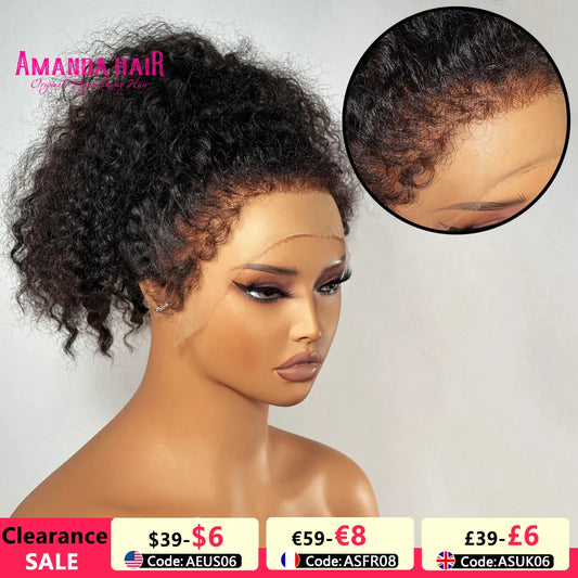 220% Kinky Curly edge Wigs Short Bob Pixie Cut Curly 13x4 Lace Front Wig Human Hair Wig PrePlucked Baby Hair Lace Closure Wig