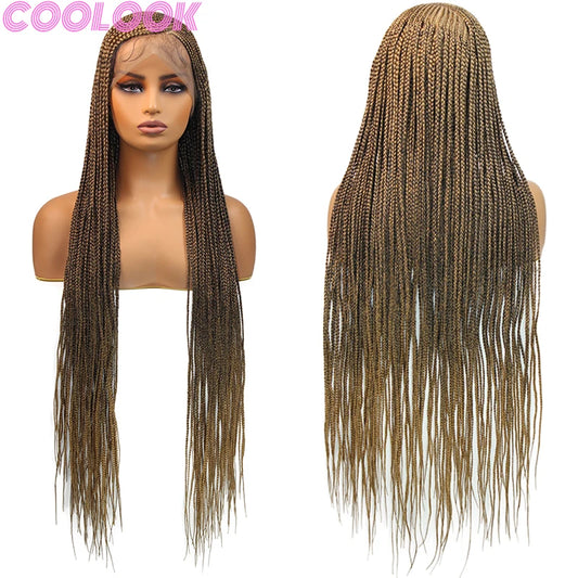 36" Synthetic Side Part Braided Wigs Heart Full Lace Front Wig Twist Box Braid Wigs With Baby Hair Knotess Lace Wig African Wig