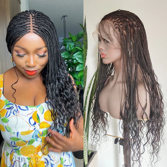 Full Lace Twist Braid Wig Human Hair Micro Twist Wig With Curly Ends Baby Hair Pre Plucked Hairline For Women