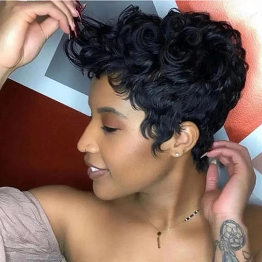 Lolely Dream Curly Pixie Cut Wig Short Bob Wig for Black Women 100% Human Hair Wig Full Machine Made Daily High Quality Wigs