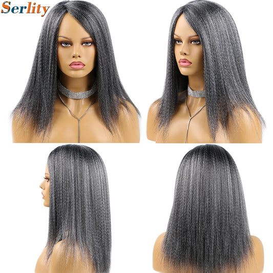 Yaki Kinky Straight Wig for Black Women 14 Inch Hair Natural Hairline Dreadlock Wig Kinky Curly Synthetic Hair Wigs Soft Fluffy