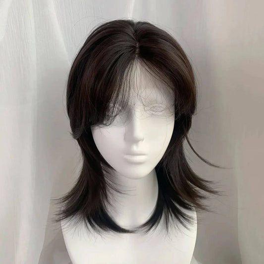 Lolita Synthetic Wig Forehead Lace Wolf Tail Short Curly Hair silver grey Layering Daily Fluffy Wig Full Head Unisex Daily Hallo