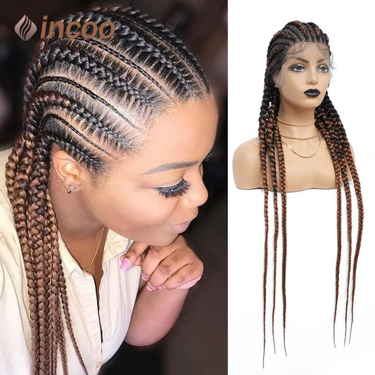 Incoo 36" Synthetic Full Lace Braided Wigs For Black Women Jumbo Knotless Box Braid Lace Wigs Cornrow Wig Braide African Hair
