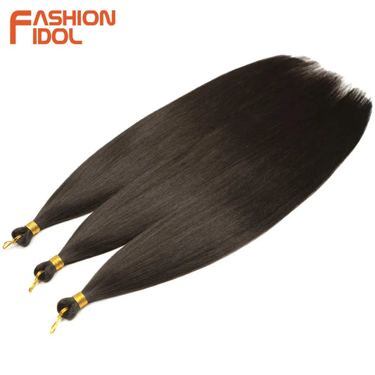 28 Inch 3PCS 300g Yaki Straight Pony Hair Bundles Crochet Braids Hair Synthetic Braiding Hair Ombre Brown Crochet Hair Extension