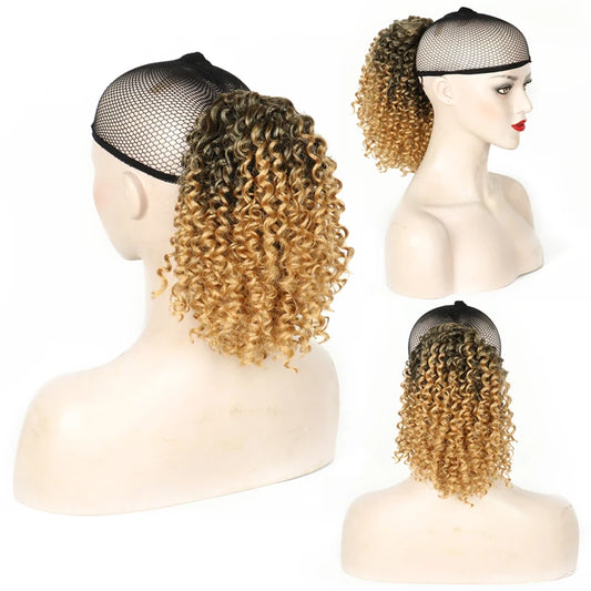 Synthetic Drawstring Curly Ponytail Extension for African Women Short Afro Kinky Ponytail Extension