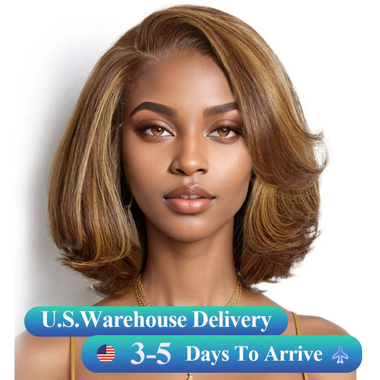 Dark Brown Color Bob 100% Human Hair Wigs Water Wave 13x4 HD Lace Front Bob Wigs Deep Wave Human Hair Lace Frontal Wig
