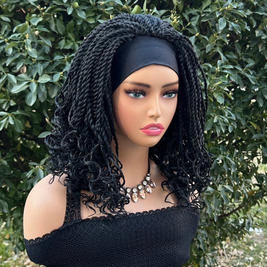 Short Twist Braided Headband Wigs 12Inch Synthetic Braided Wig for Black Women Crochet Twist Box Braids Hair Wigs Extension