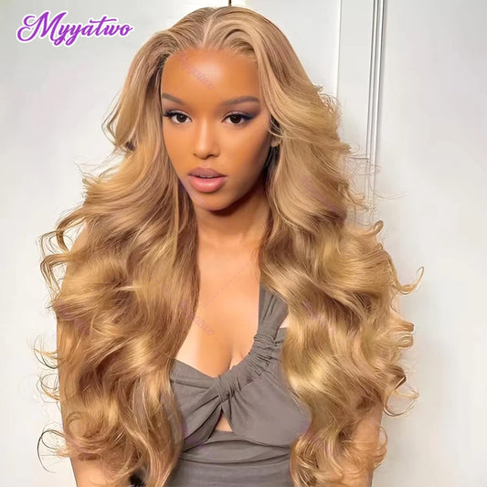 Brazilian #27 Honey Blonde 30 Inch Body Wave 13x4 Lace Front Human Hair Wig 13x6 HD Transparent Lace Frontal Wigs 200% For Women