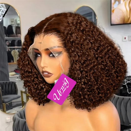 #4 Chocolate Brown Deep Wave BOB Wig 13x4 Lace Closure Wig Human Hair Pre Plucked Bob Lace Frontal Wig Brazilian Human Hair Wigs