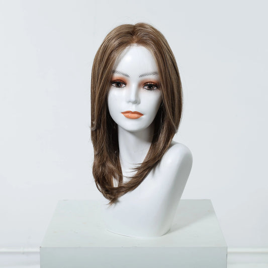 MONO Lace Frontal Synthetic Wigs Light Brown Blonde Hair Middle Length Straight Layered Wigs for White Women Daily 16inches Hair