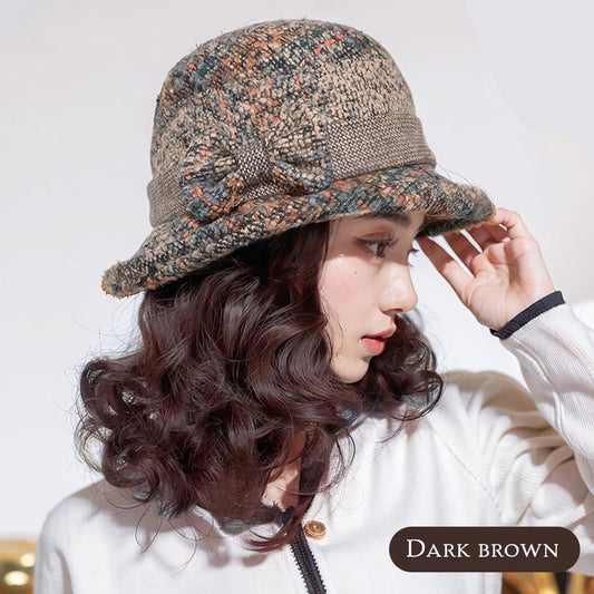 Ocelot Synthetic fisherman hat lazy wig hat woman short curly bow mother wig hat hair extension brown black heat-resistant
