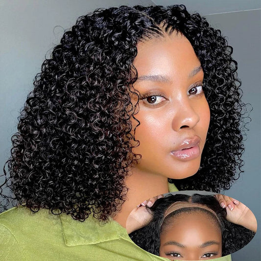 Short Curly Water Wave Human Hair Bob Wigs 13x4 HD Lace Frontal Human Hair Deep Wave Transparent Lace Front Wigs For Women 180%