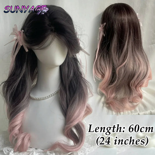 Pink Purple With Black Synthetic Wigs With Bang Jellyfish Head Hair Wig for Women High-layered Wolf Tail Cosplay Heat Resistant