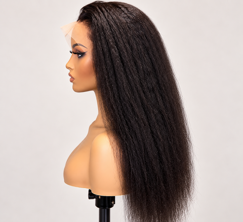 Kinky Straight HD Lace Virgin Human Hair Wig – Pre-Plucked, 250–300% Density