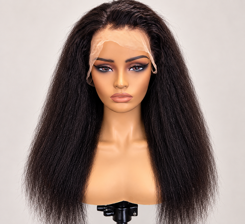 Kinky Straight HD Lace Virgin Human Hair Wig – Pre-Plucked, 250–300% Density