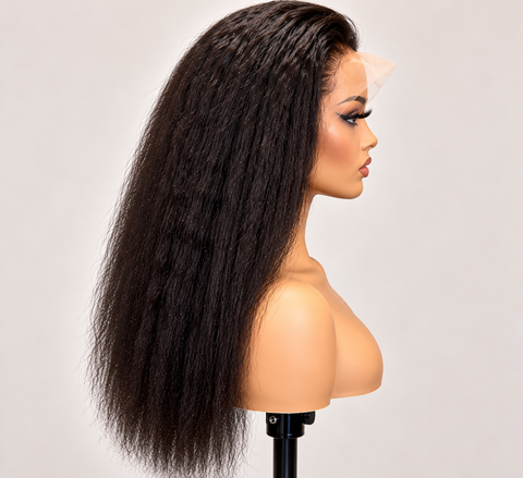 Kinky Straight HD Lace Virgin Human Hair Wig – Pre-Plucked, 250–300% Density