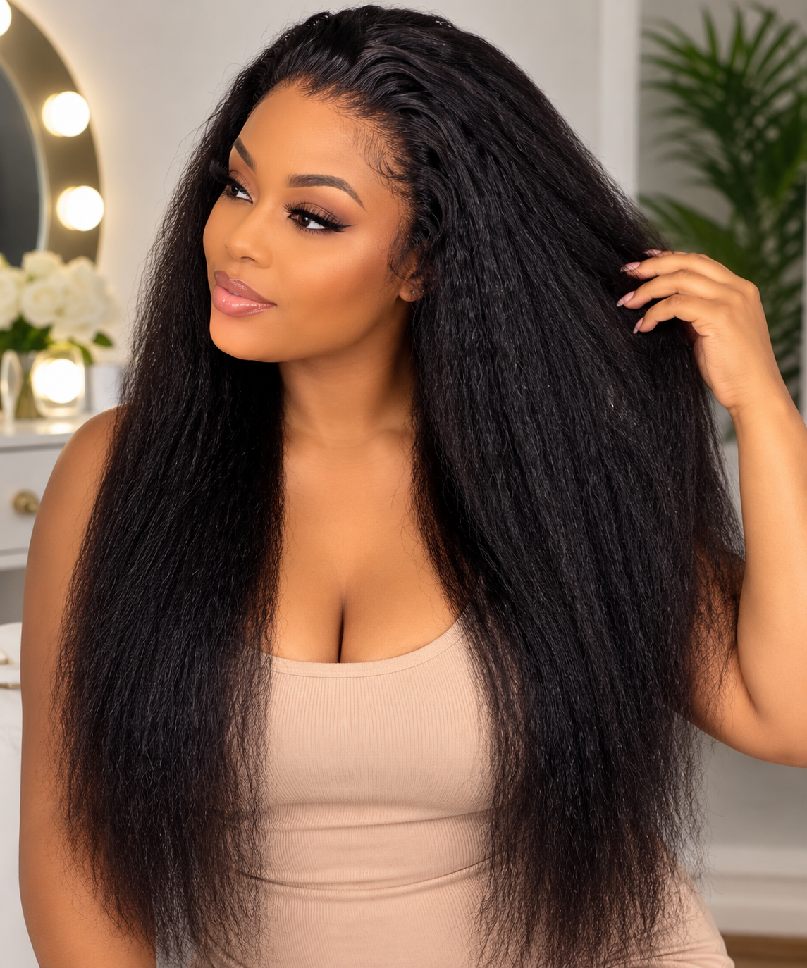 Kinky Straight HD Lace Virgin Human Hair Wig – Pre-Plucked, 250–300% Density