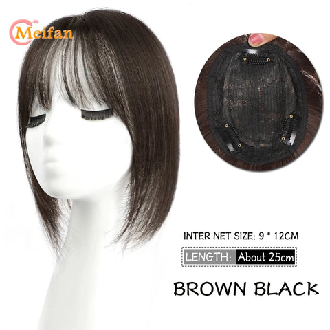 MEIFAN Synthetic Middle Part Topper Hairpiece with Bangs Clip-In Bangs Extension Natural Invisible Clourse Hairpiece for Women
