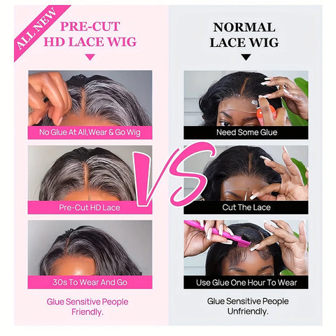 7x6 Glueless Wear and Go Wigs for Beginners Lace Front Wigs for Black Women Human Hair Short Straight Bob Human Hair Wigs