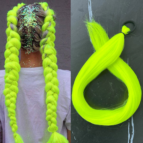 Synthetic 28Inch Long Straight Ponytail Purple DIY Braided Ponytail With Rubber Band Halloween Hair Accessories For Woman