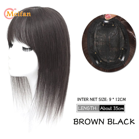 MEIFAN Synthetic Middle Part Topper Hairpiece with Bangs Clip-In Bangs Extension Natural Invisible Clourse Hairpiece for Women