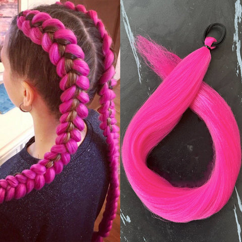 Synthetic 28Inch Long Straight Ponytail Purple DIY Braided Ponytail With Rubber Band Halloween Hair Accessories For Woman