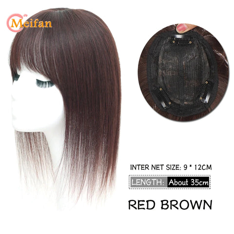 MEIFAN Synthetic Middle Part Topper Hairpiece with Bangs Clip-In Bangs Extension Natural Invisible Clourse Hairpiece for Women