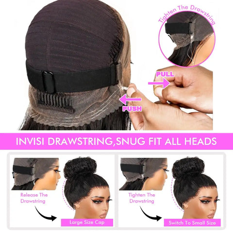 Invisi Strap HD 360 Full Lace Wig Human Hair 250 Density Precut 360 Lace Frontal Wig Drawstring Snug Fit Glueless Wig Preplucked