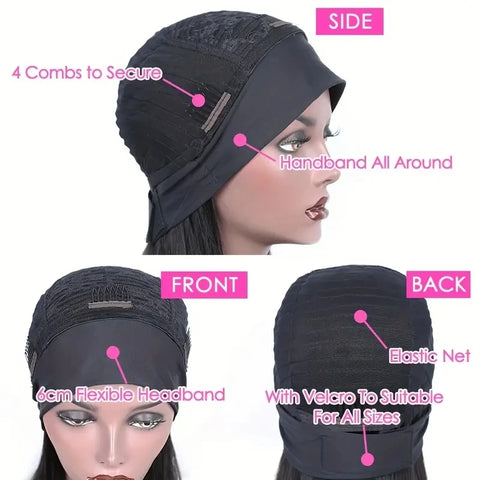 Aircabin Straight Bob Headband Wig 100% Human Hair Short Hairband Wigs For Women Machine Made Bob Wigs Human Hair Head band Wig