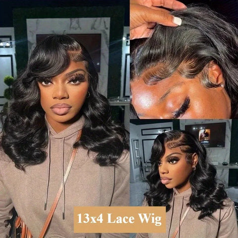 200% Density Human Hair Bob Wig Pre-Plucked Pre-Cut 13x4 HD Lace Closure Natural Black Color Elegant Hairstyle