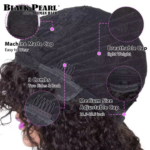 Black Pearl Fringe Wig Human Hair Short Bob Wigs Pixie Wig Human Hair Curly Wig s Cheap Wigs on Clearance Peruca Cabelo Humano