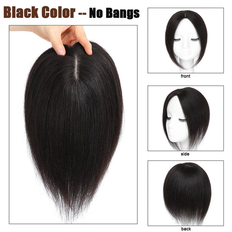 Dazzeal Human Hair Toppers For Women 100% Real Straight Human Hair Clips With Bangs 10x12cm Lace Topper Hairpiece 360°Cover Top