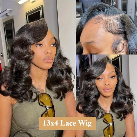 200% Density Human Hair Bob Wig Pre-Plucked Pre-Cut 13x4 HD Lace Closure Natural Black Color Elegant Hairstyle