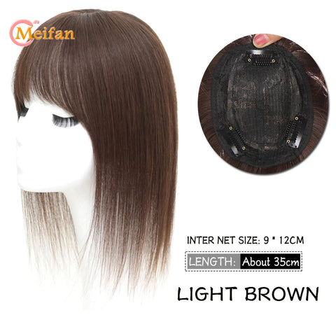 MEIFAN Synthetic Middle Part Topper Hairpiece with Bangs Clip-In Bangs Extension Natural Invisible Clourse Hairpiece for Women