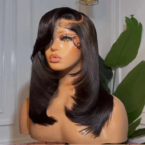 250% Straight Brazilian Virgin Human Hair Wigs 13x6 HD Lace Front Wigs Trendy Layered Cut Wavy Straight Wigs Glueless Lace Wigs