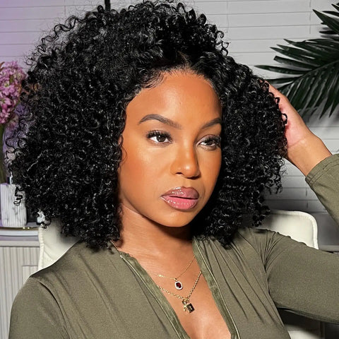 Curly Bob Wig Human Hair Glueless 13x4 Lace Front Wigs 250% Density Mongolian HD Kinky Curly Bob Lace Frontal Wigs Wet and Wavy
