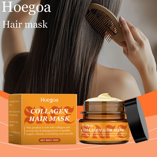 Hoegoa Collagen Repair Hair Mask Deep Moisturizing Reduce Frizz and Trangle Restoring Shine Repair Breakage Nourishing Hair Mask