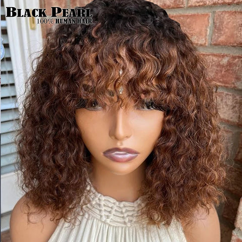 Black Pearl Fringe Wig Human Hair Short Bob Wigs Pixie Wig Human Hair Curly Wig s Cheap Wigs on Clearance Peruca Cabelo Humano