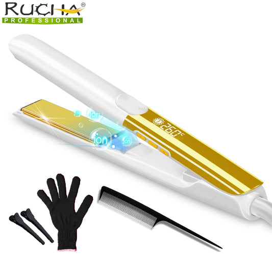 RUCHA Mirror Titanium Plate Hair Flat Iron with Plasma Keratin Treatment for Frizzy Hair Recovers the Damaged Hair Straightener