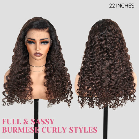 XYS Hair Chestnut Brown Highlights PartingMax Glueless Wig Funmi 7x6 Closure HD Lace Long Curly Wig Breathable Cap