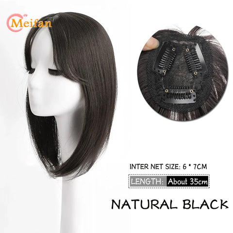 MEIFAN Synthetic Middle Part Topper Hairpiece with Bangs Clip-In Bangs Extension Natural Invisible Clourse Hairpiece for Women