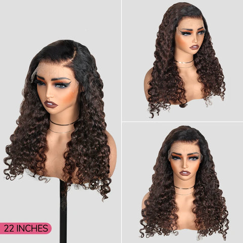 XYS Hair Chestnut Brown Highlights PartingMax Glueless Wig Funmi 7x6 Closure HD Lace Long Curly Wig Breathable Cap