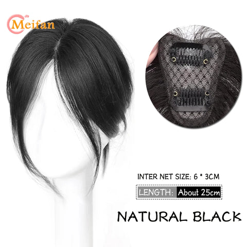 MEIFAN Synthetic Middle Part Topper Hairpiece with Bangs Clip-In Bangs Extension Natural Invisible Clourse Hairpiece for Women