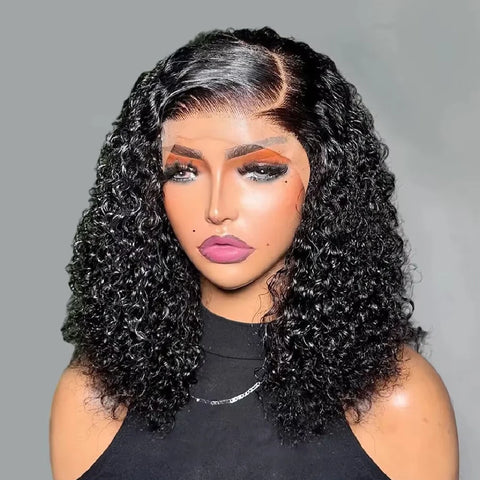 Curly Bob Wig Human Hair Glueless 13x4 Lace Front Wigs 250% Density Mongolian HD Kinky Curly Bob Lace Frontal Wigs Wet and Wavy